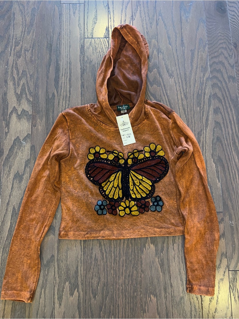 NWT Kathmandu Imports Butterfly Embroidered Crop Hoodie